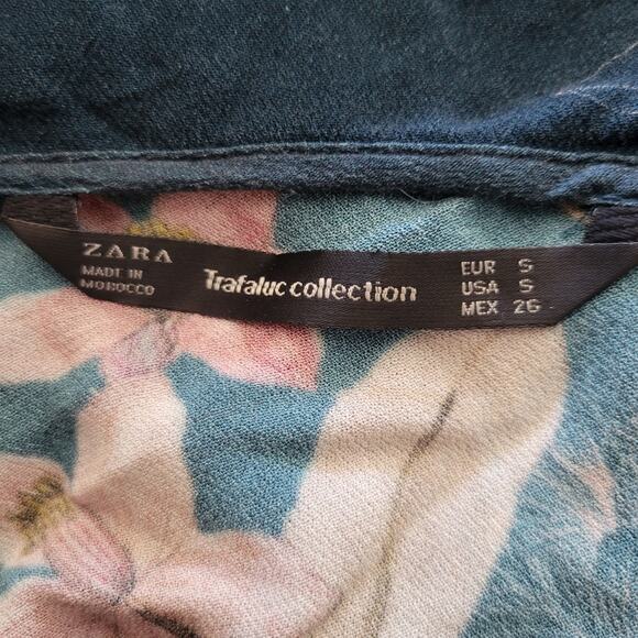 Small Zara blue floral faux wrap long sleeve bodysuit - Picture 3 of 6